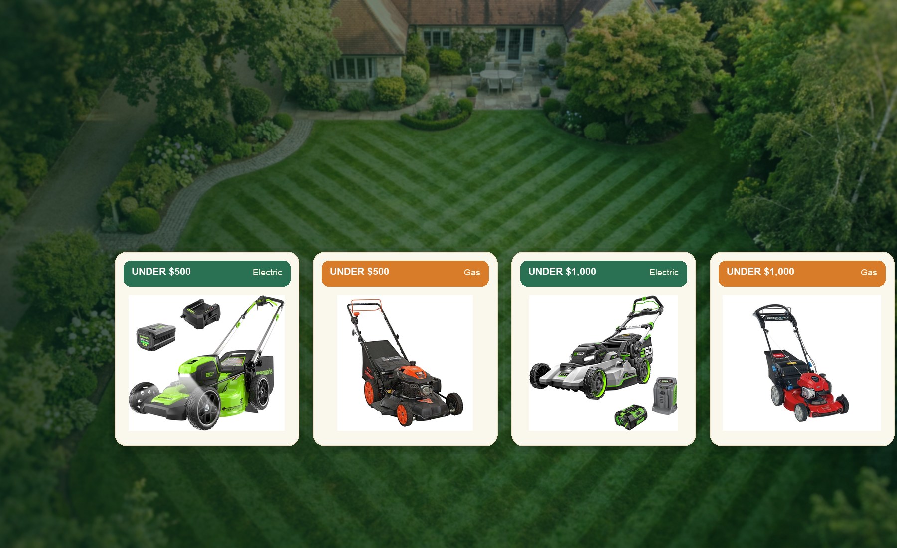 Four budget lawn mower picks staged by price and power type